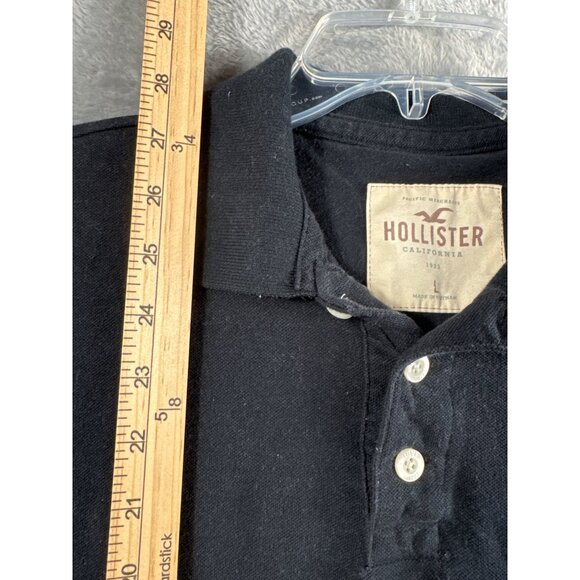 Hollister Mens Black Polo Shirt With Embroidered Logo Size L Short Sleeve Cotton - Picture 5 of 7